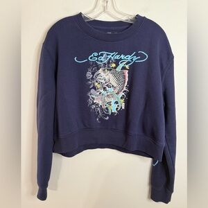 Ed Hardy Cropped Crewneck Sweatshirt Blue XL